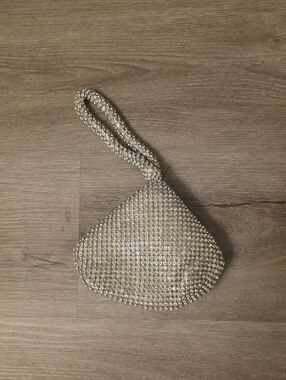Evening Rhinestone Wristlet Bag in Silver